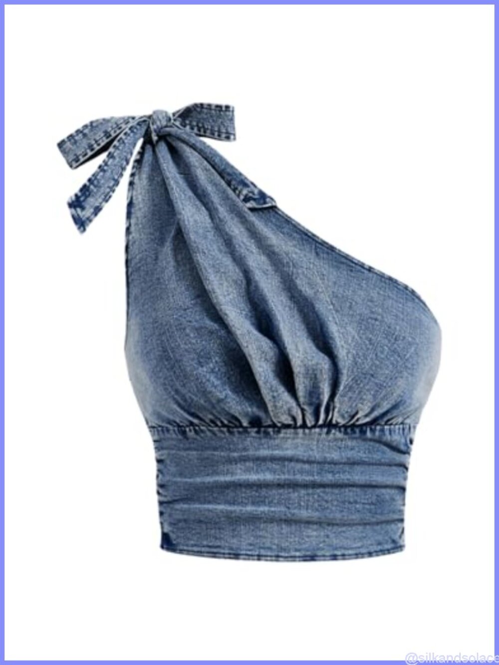 Floerns One Shoulder Sleeveless Denim Crop Tank Top Ruched Bowknot Y2k